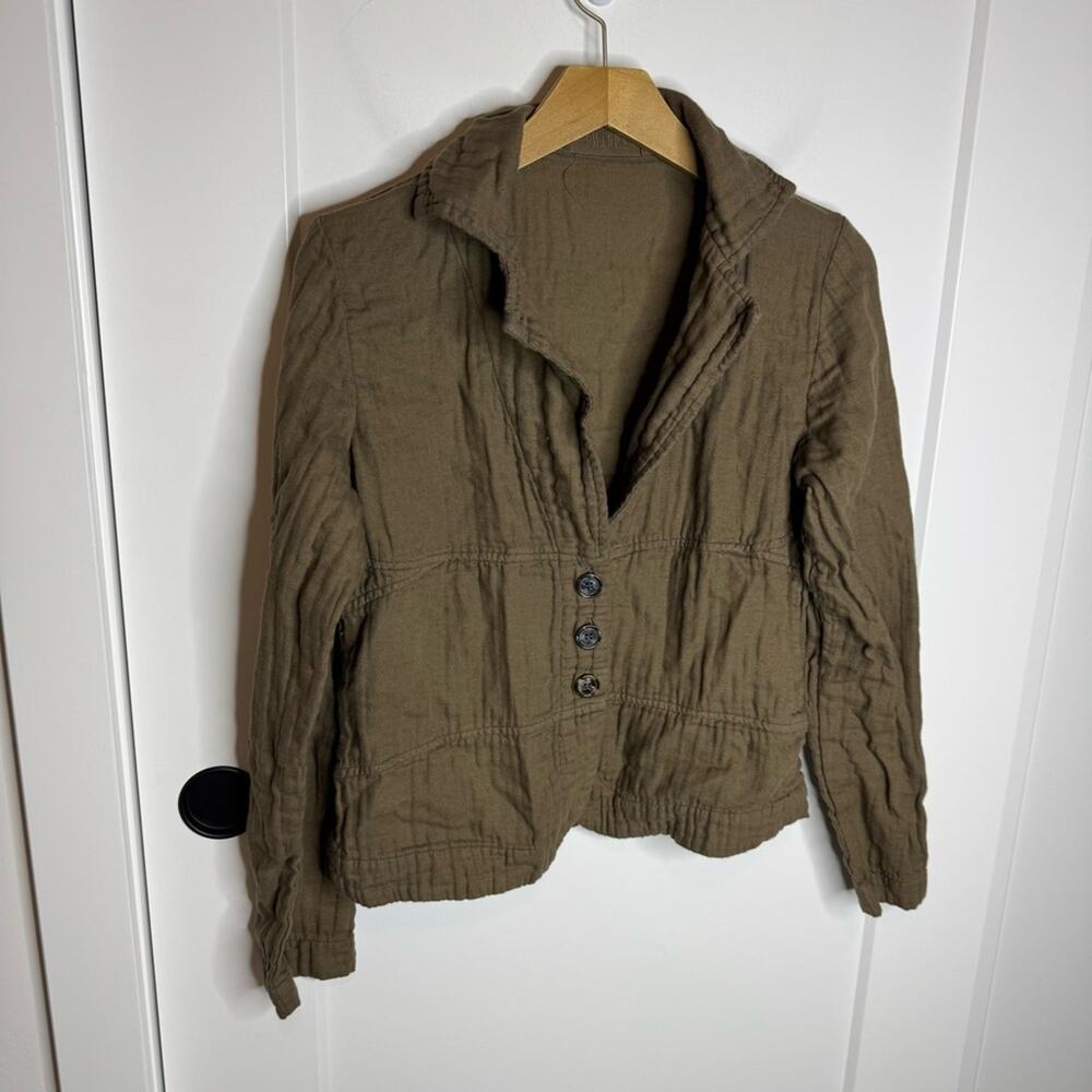 Cp Shades Cotton Linen Brown Button Front Jacket Pullover Size Small